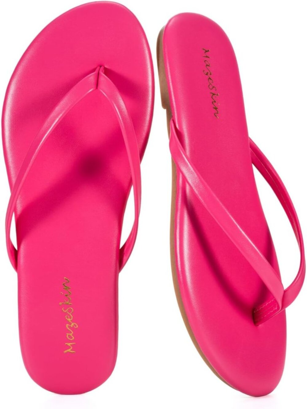 Women's Hot Pink Flat Thong Sandals Dressy Summer Beach Leather Slide Flip Flop